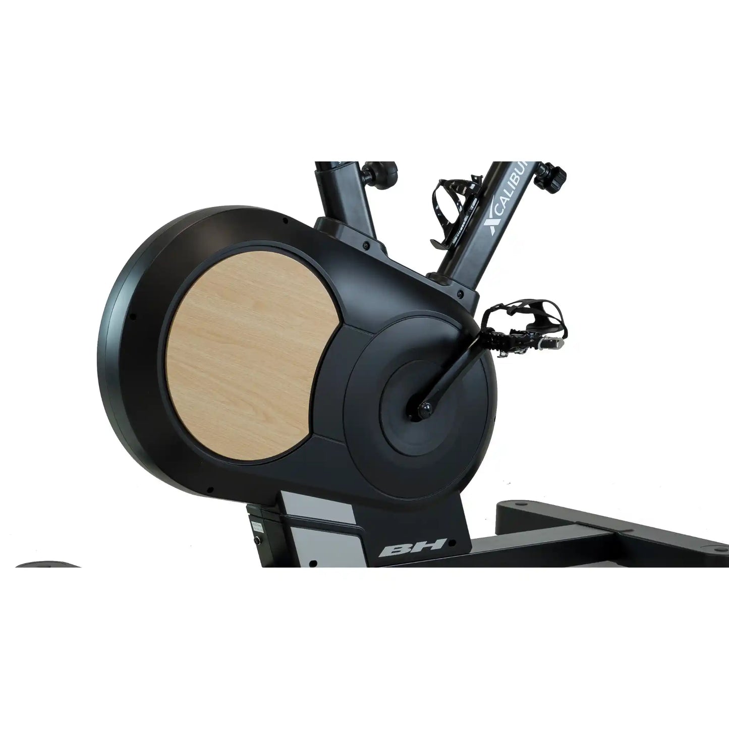 BH Fitness exercise bike with wooden detailing on a white background
