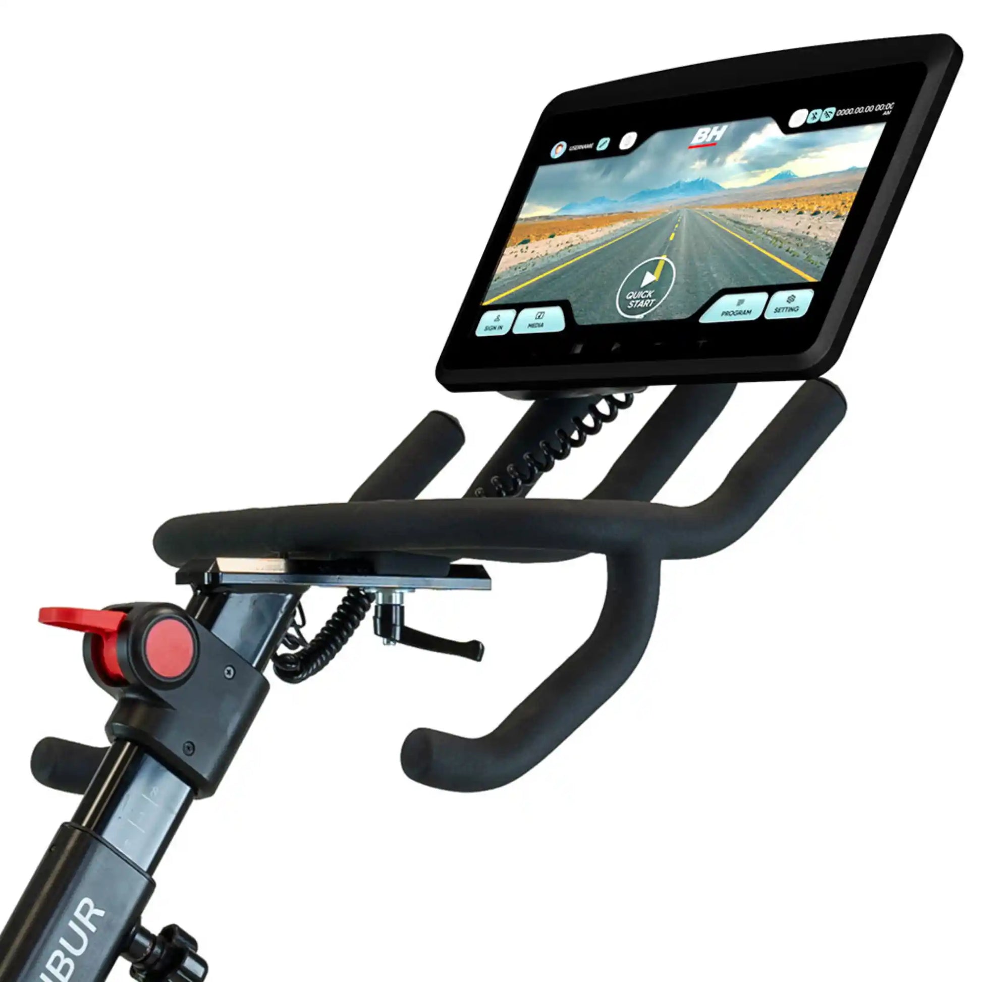 Handlebar with touchscreen display on a white background