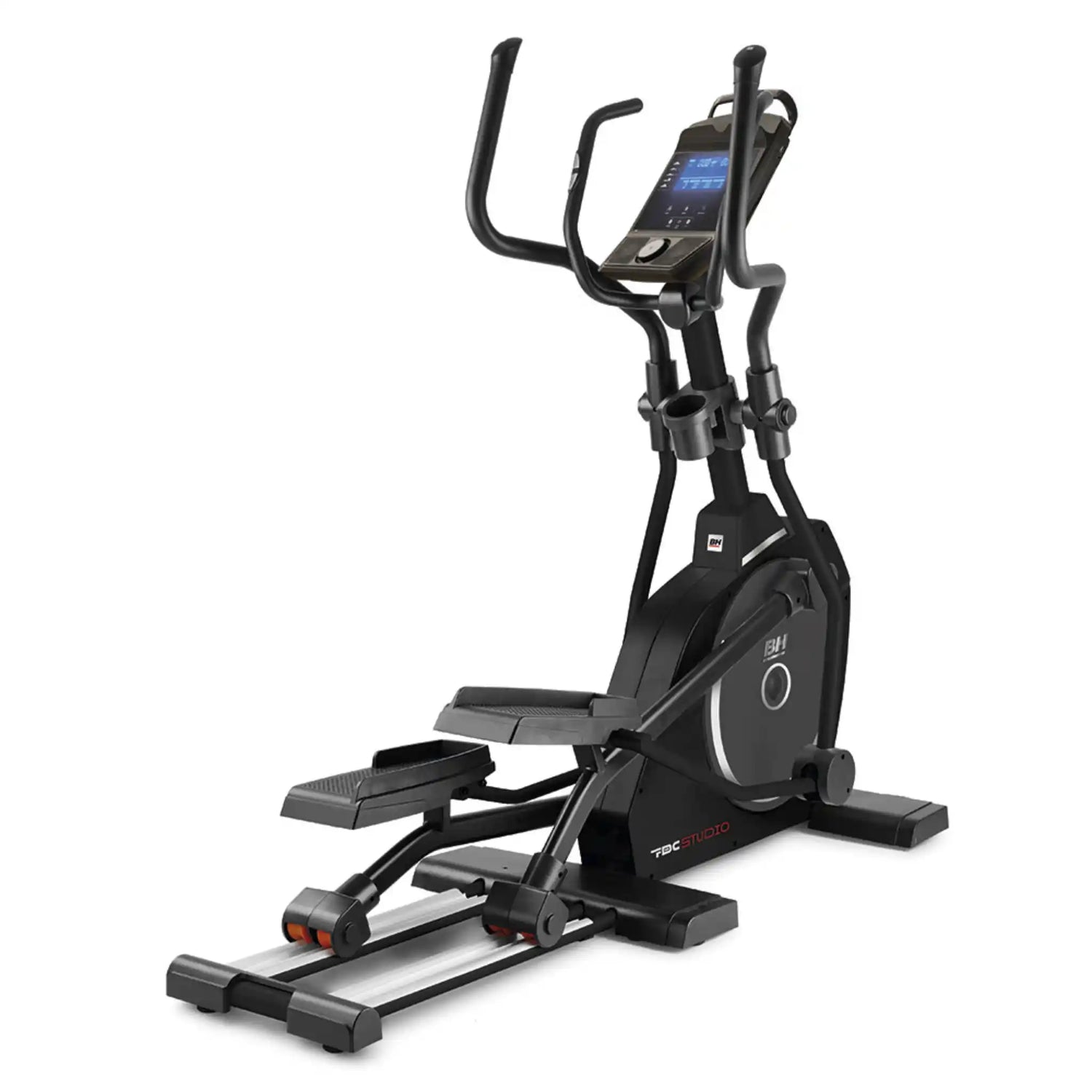 Black elliptical machine on a white background