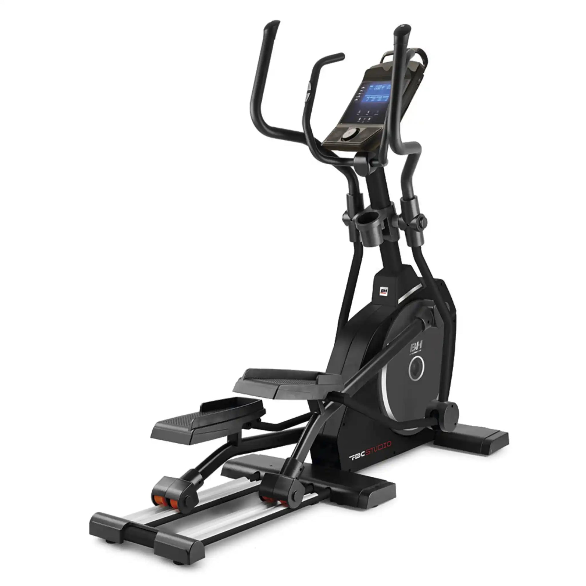 Black elliptical machine on a white background