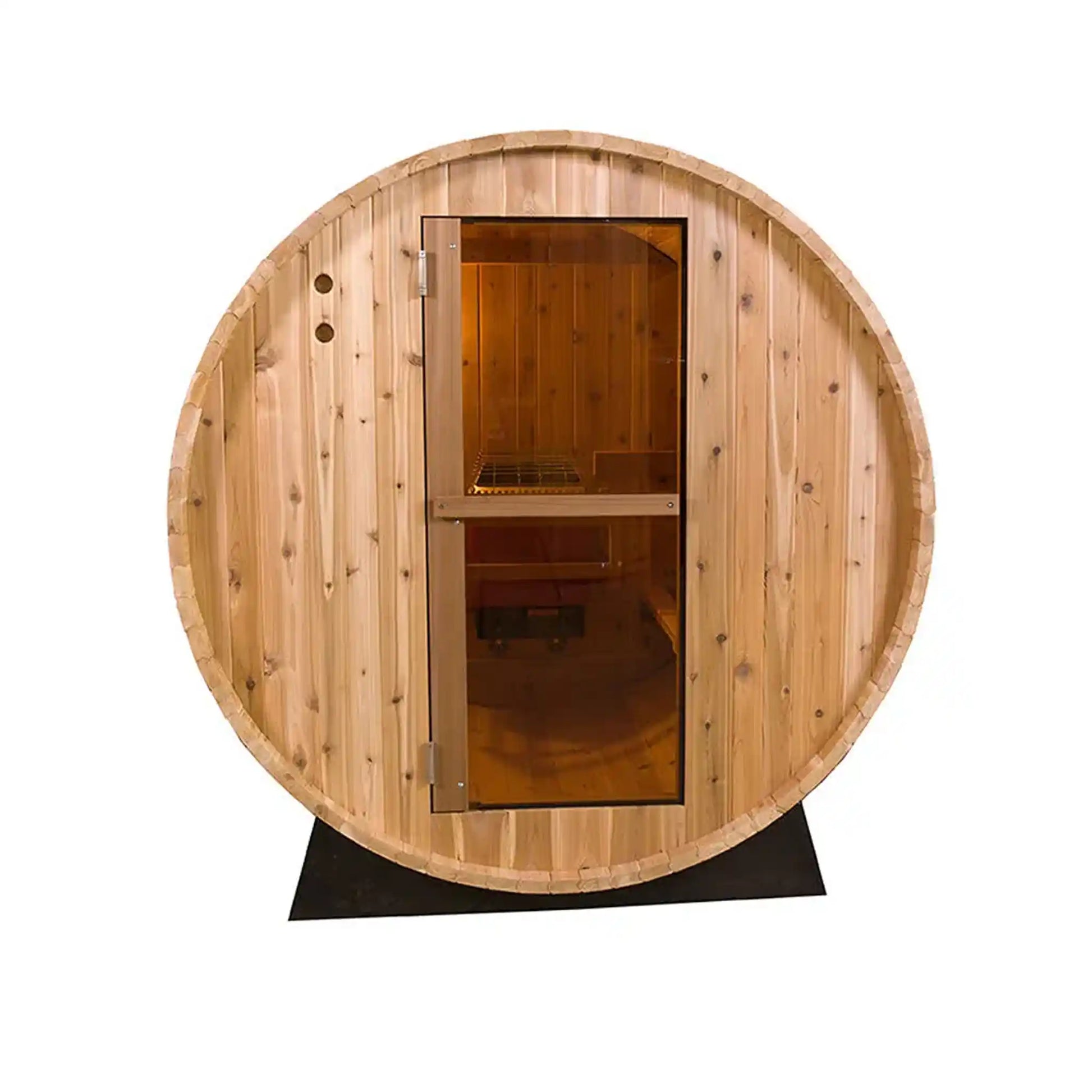 Wooden barrel sauna on white background