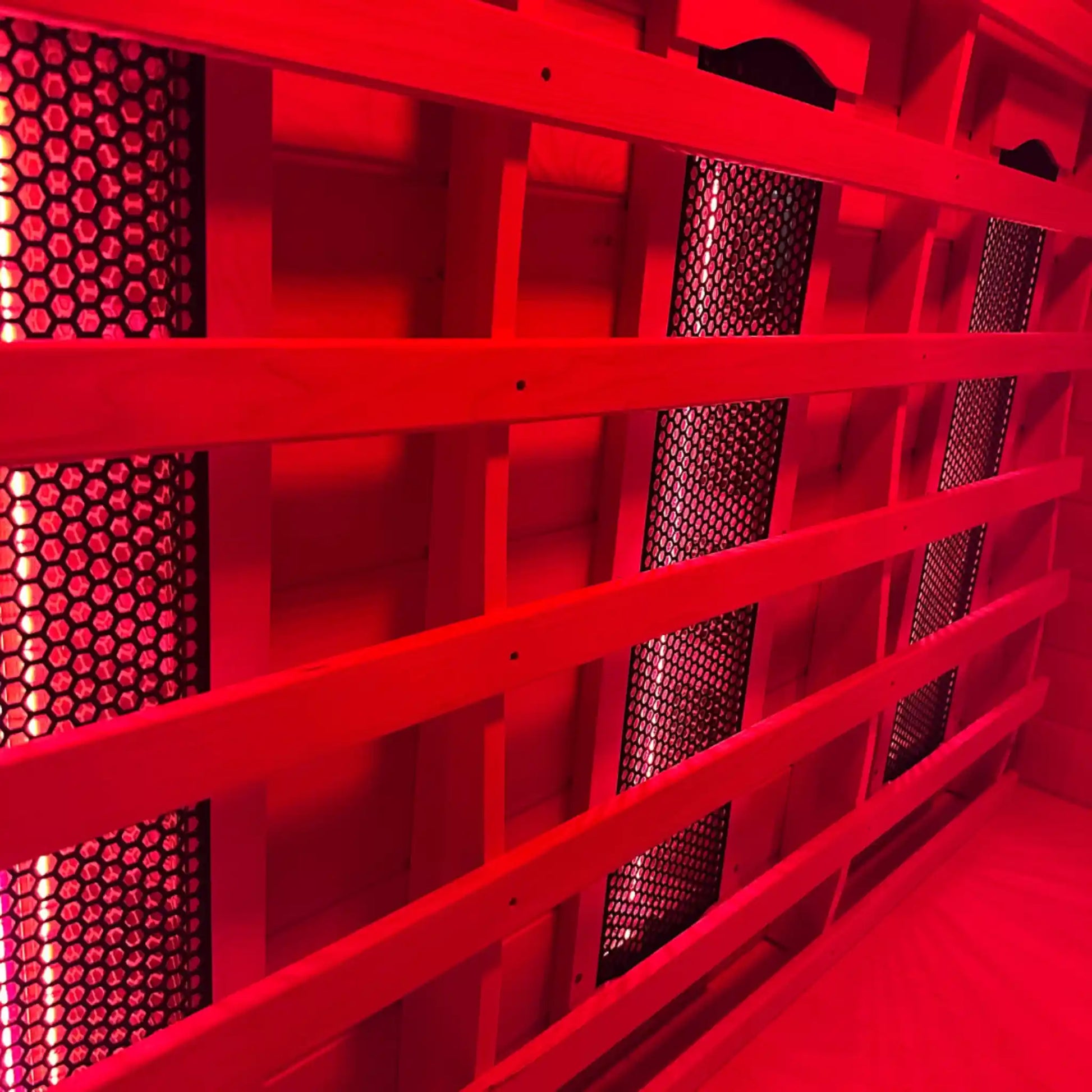 Red light panel inside infrared sauna 