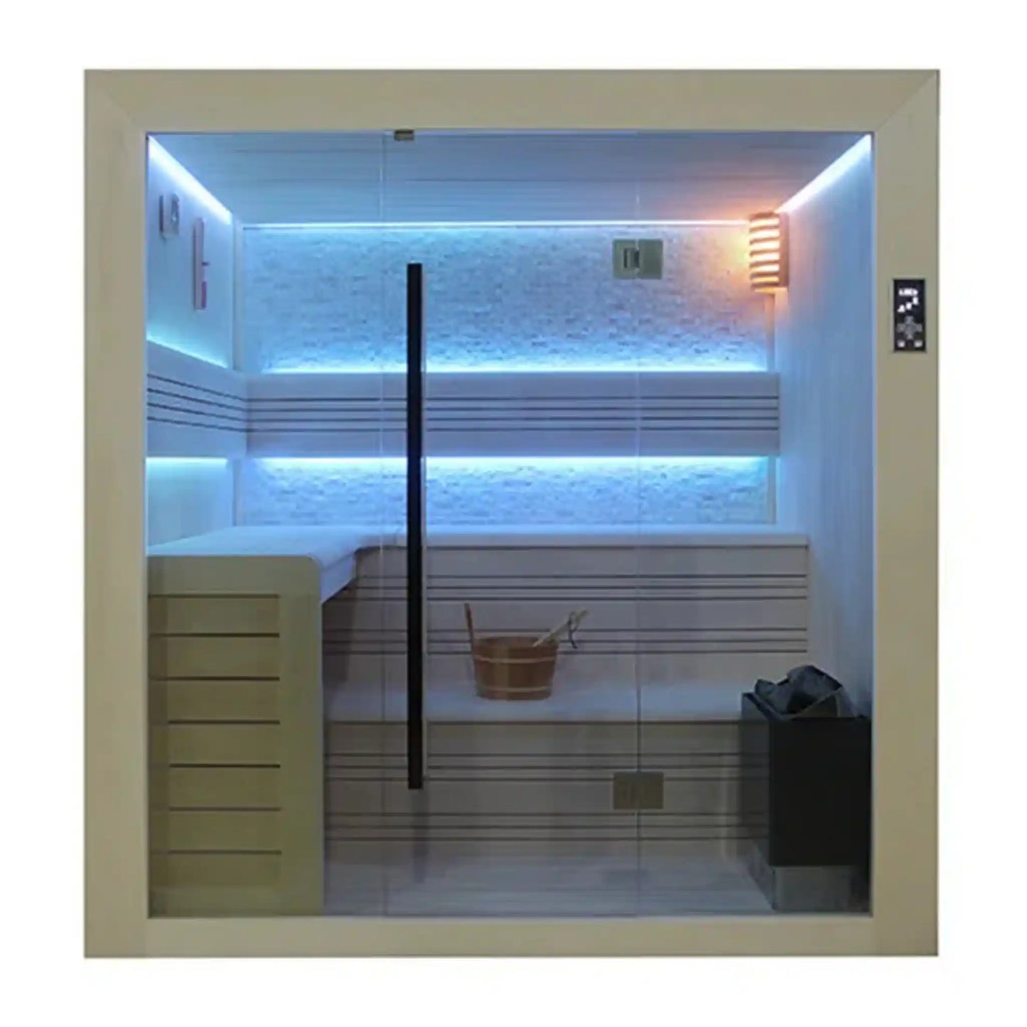 Infrared sauna with LED lighting and wooden interior