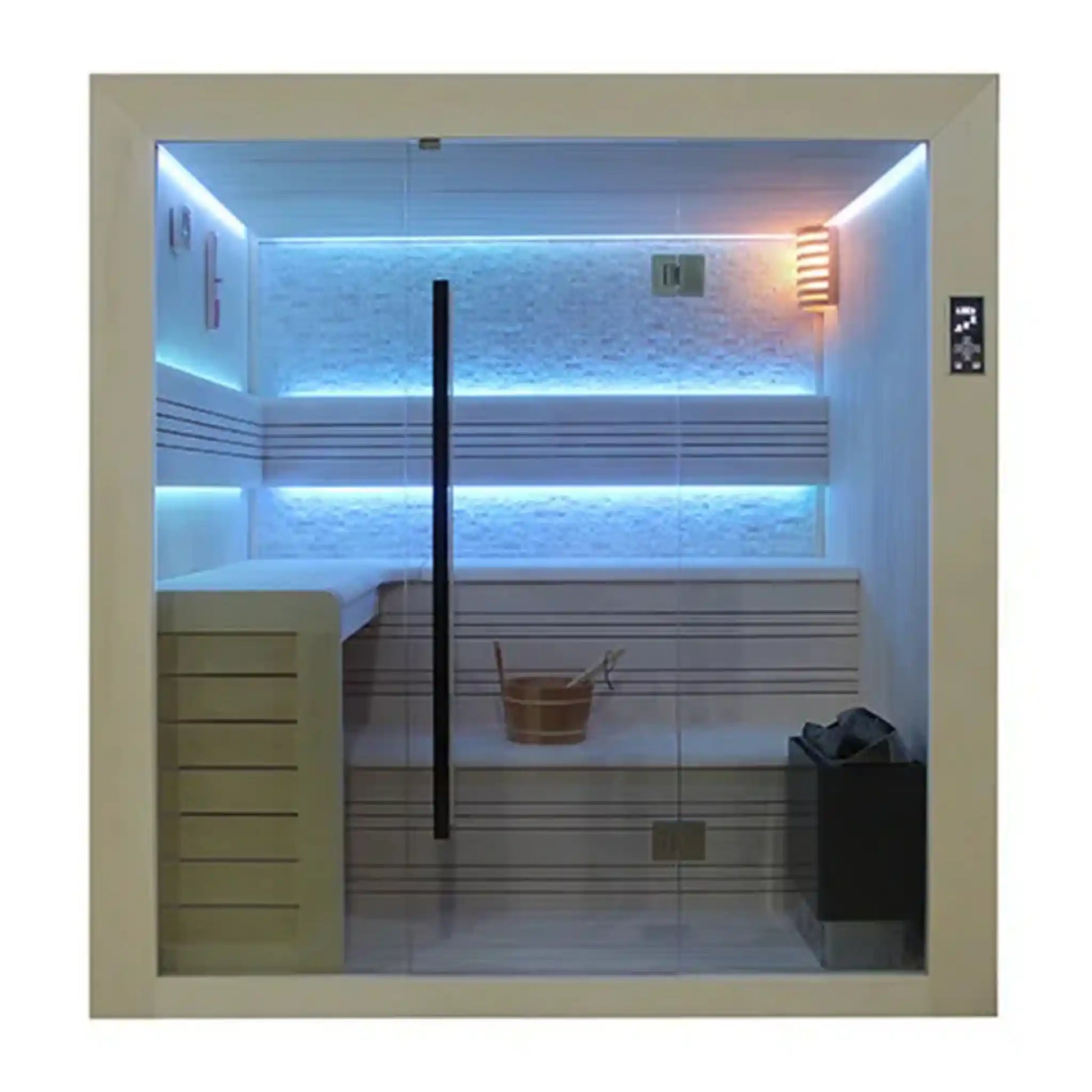 Infrared sauna with LED lighting and wooden interior