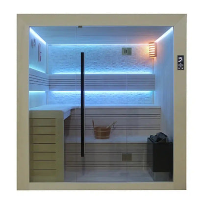 Infrared sauna with LED lighting and wooden interior