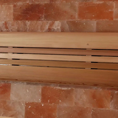 Wooden slats on a back of a sauna