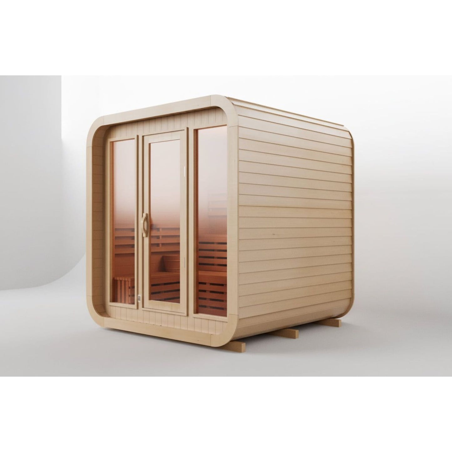 Wooden sauna cabin on a white background