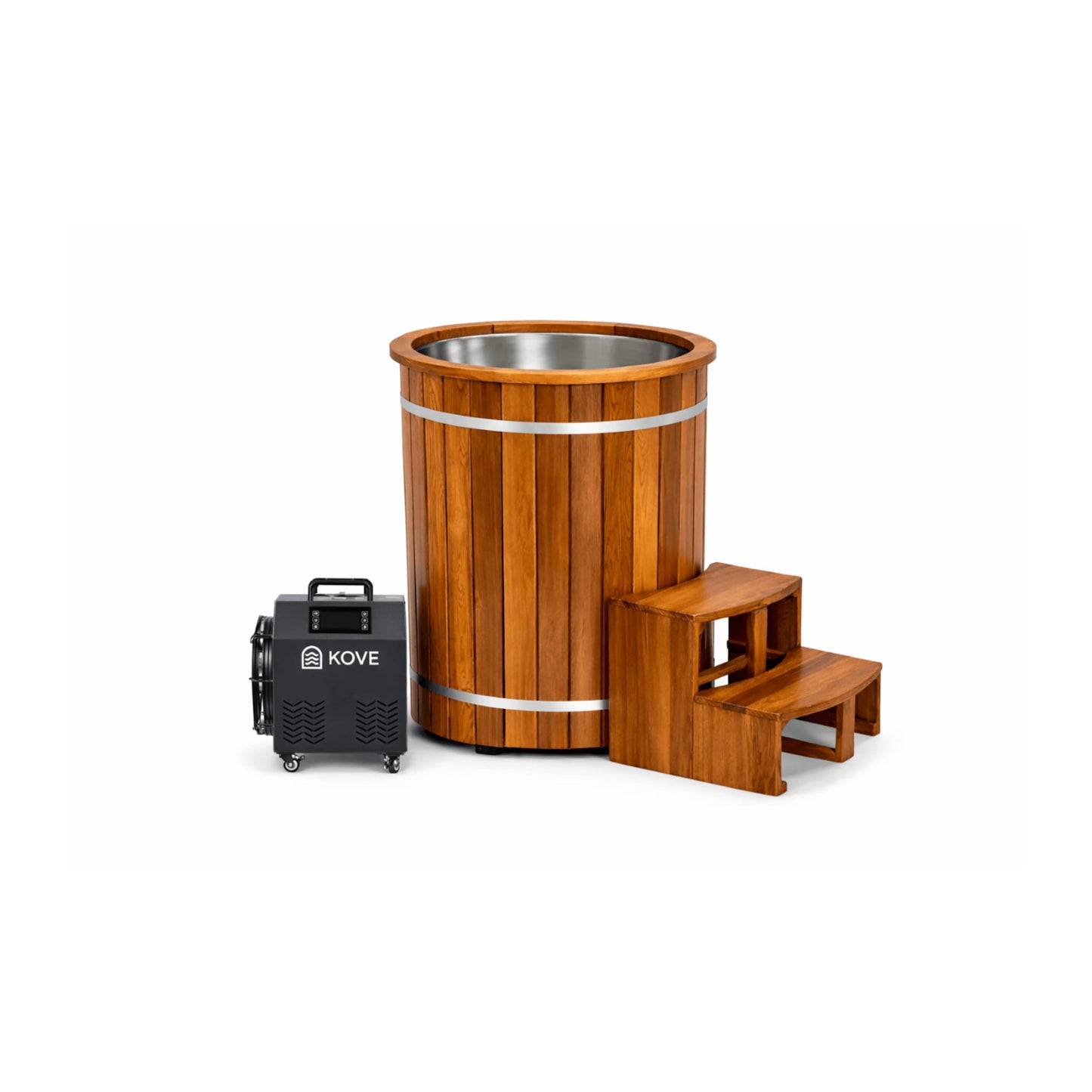 Wooden ice with Kove chiller on a white background