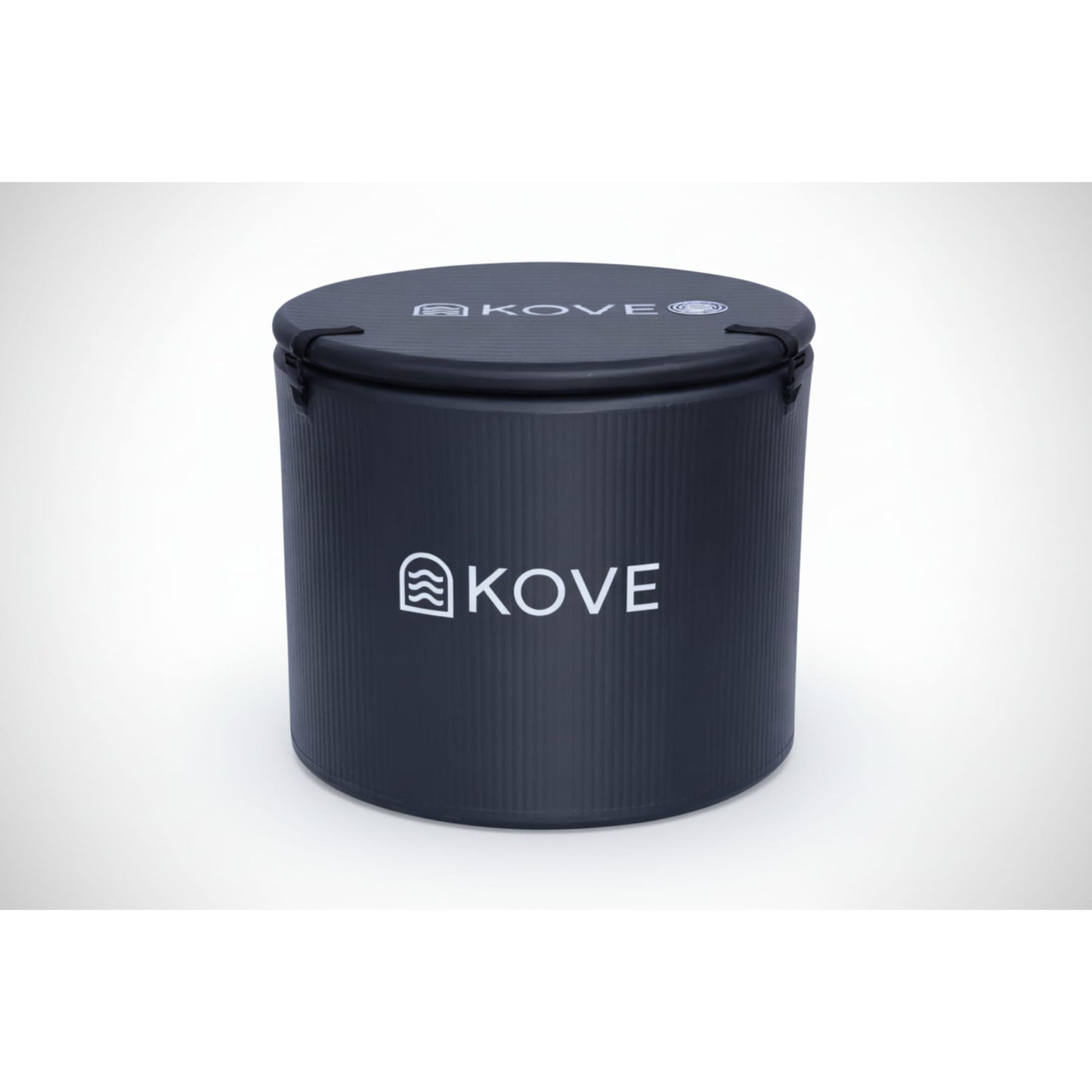 Inflatable black ice bath with Kove branding on white background