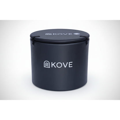 Inflatable black ice bath with Kove branding on white background