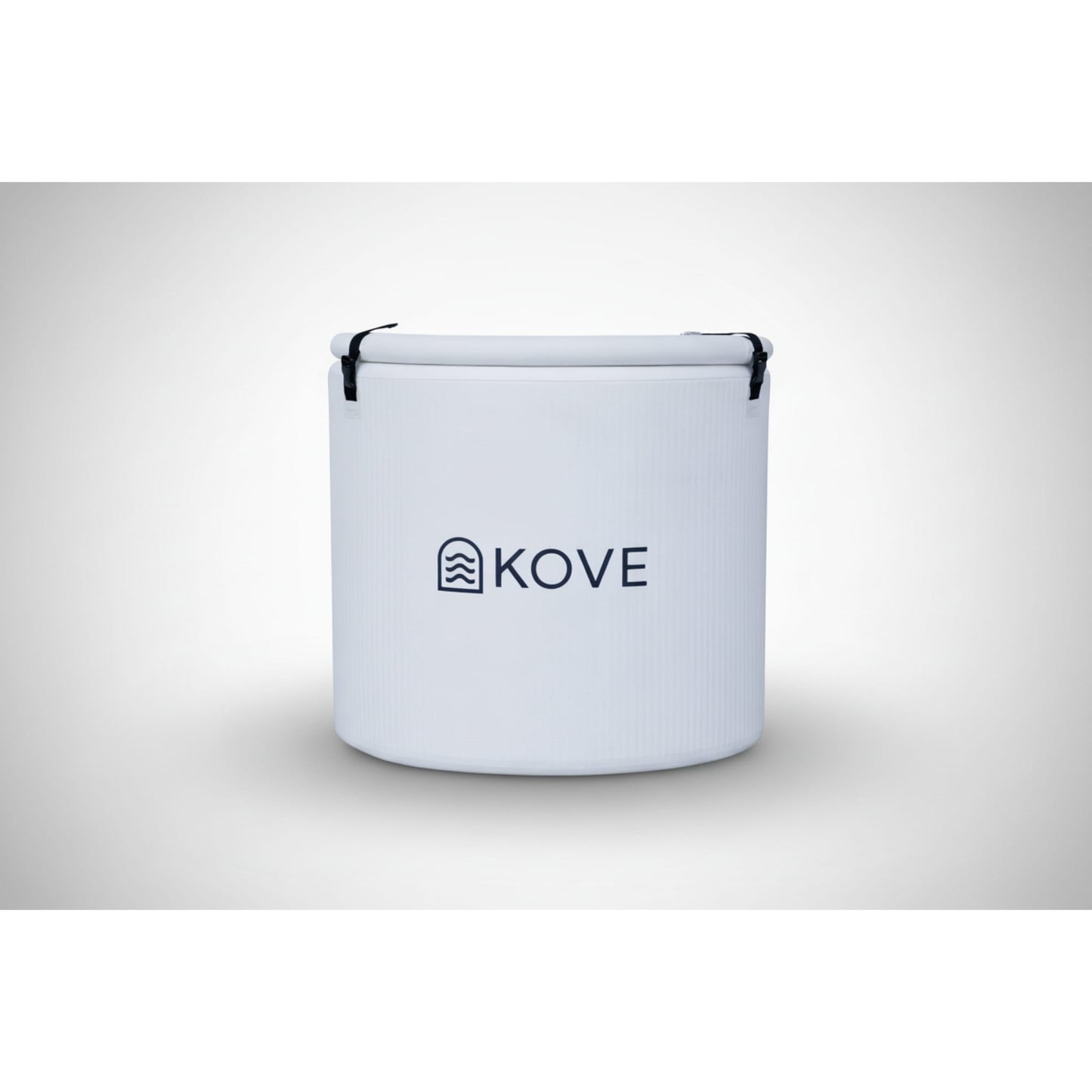 Inflatable white ice bath with Kove branding on white background