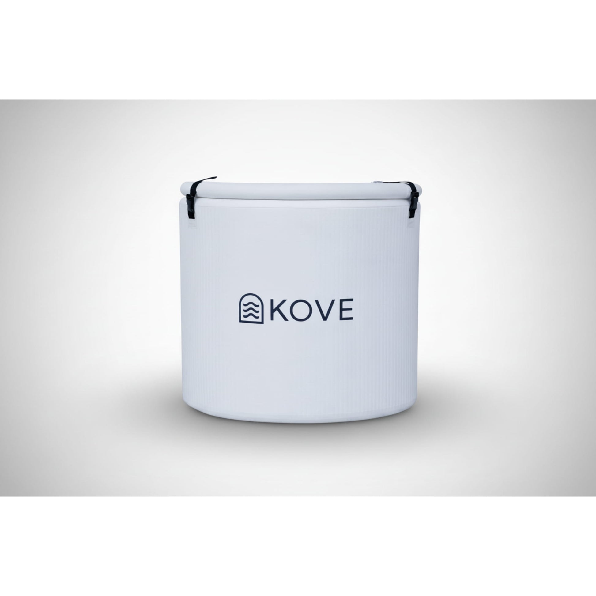 Inflatable white ice bath with Kove branding on white background