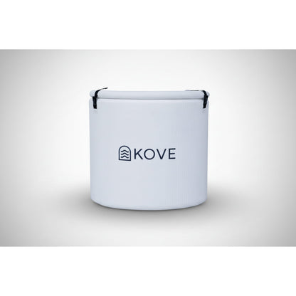 Inflatable white ice bath with Kove branding on white background