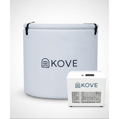 Inflatable white ice bath and chiller with Kove branding on white background