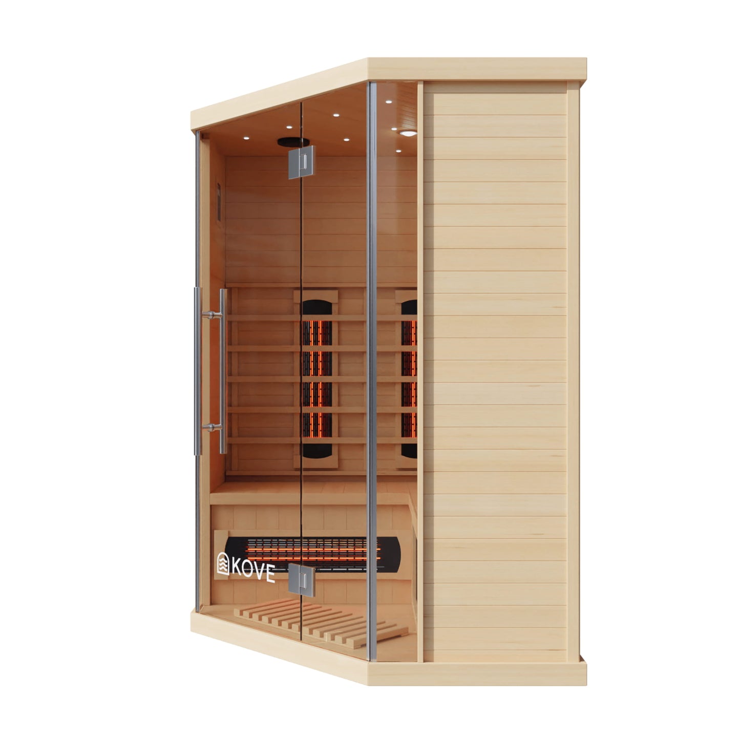 Wooden sauna with glass door on a white background