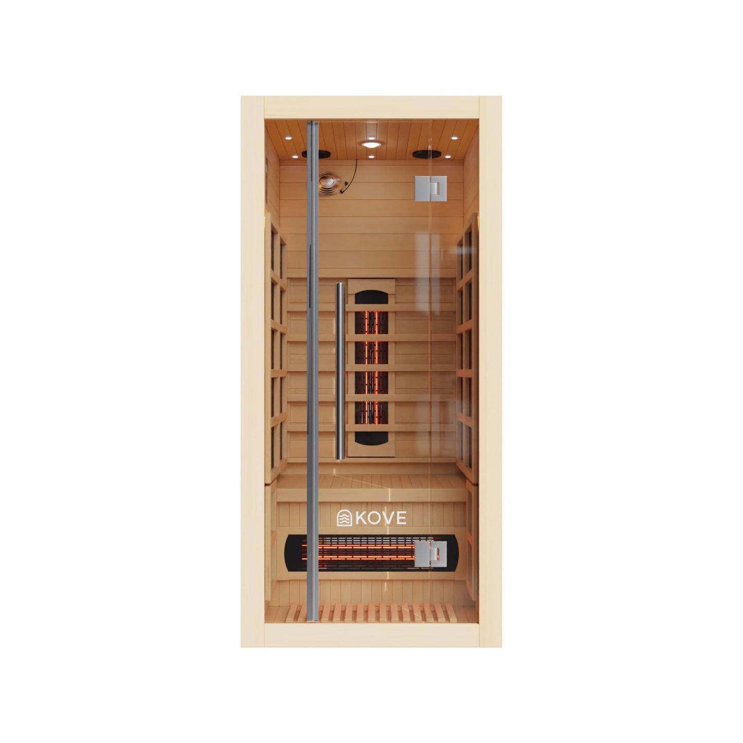 Infrared sauna with Kove branding on a white background