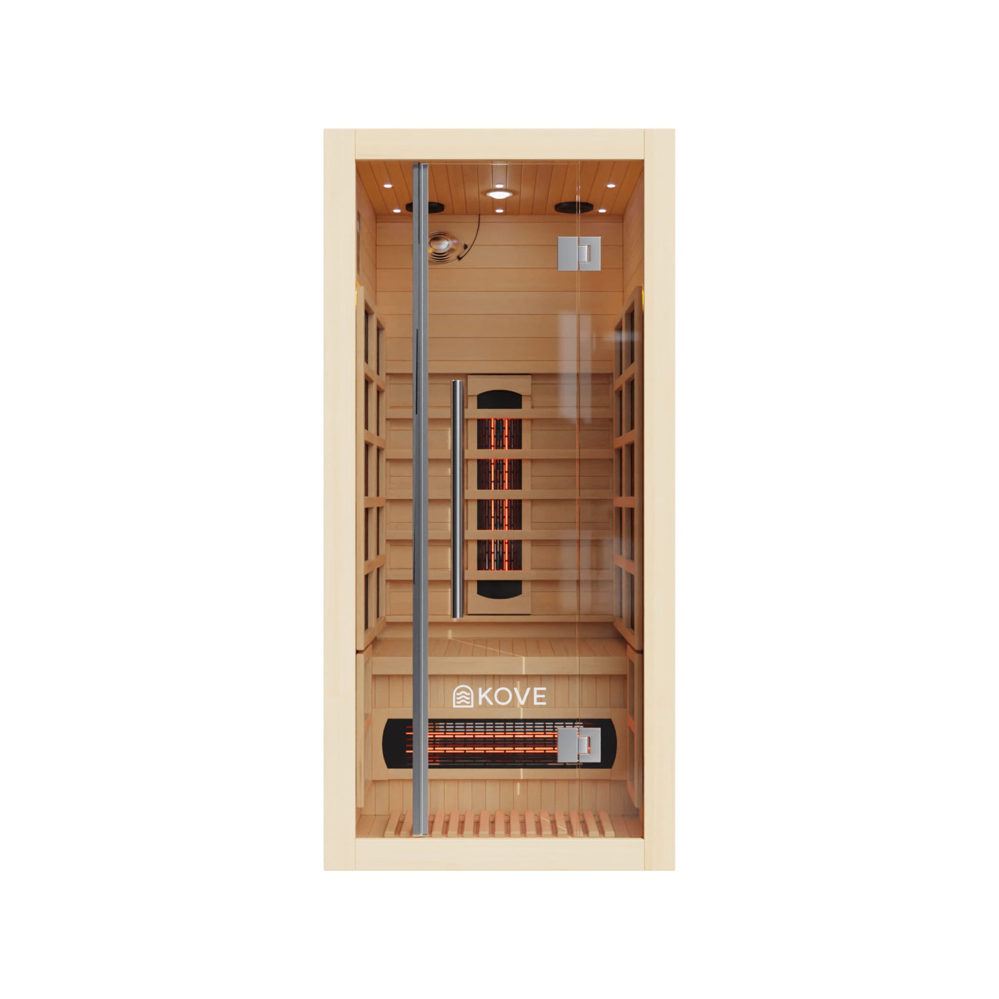 Infrared sauna with Kove branding on a white background