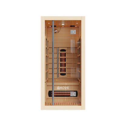 Infrared sauna with Kove branding on a white background