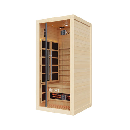 Infrared sauna with Kove branding on a white background