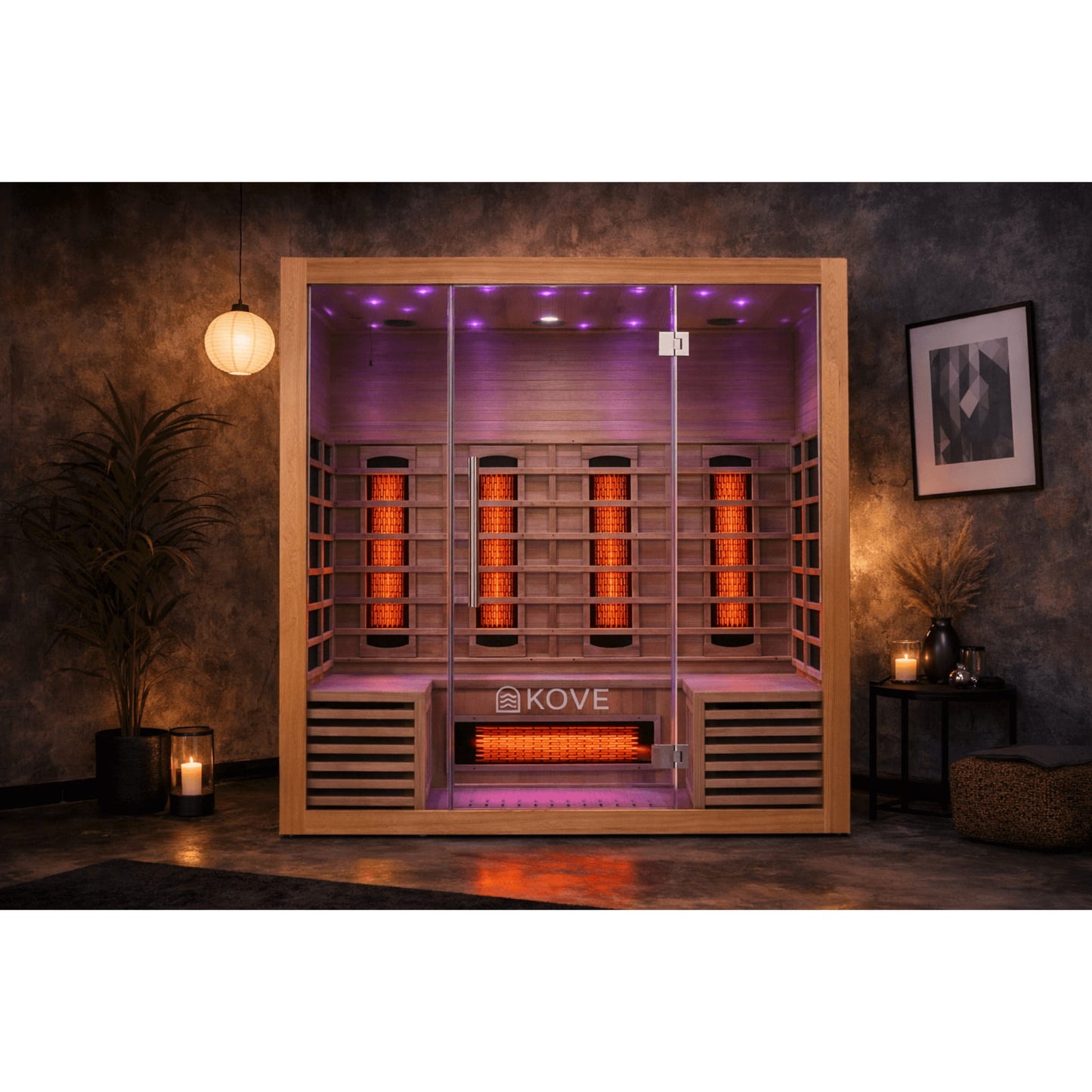 KOVE Infrared Sauna in a dimly lit room