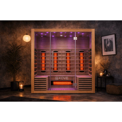 KOVE Infrared Sauna in a dimly lit room