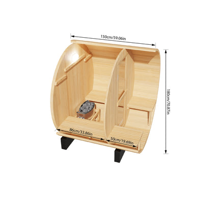 Mock up of inside of sauna with dimensions