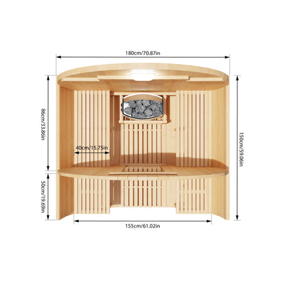Mock up of aerial view showing inside of Sauna and dimensions