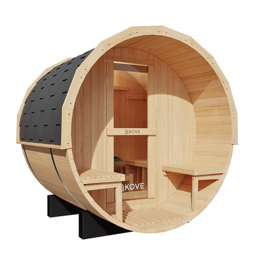 Wooden Kove Barrel Sauna on a white background