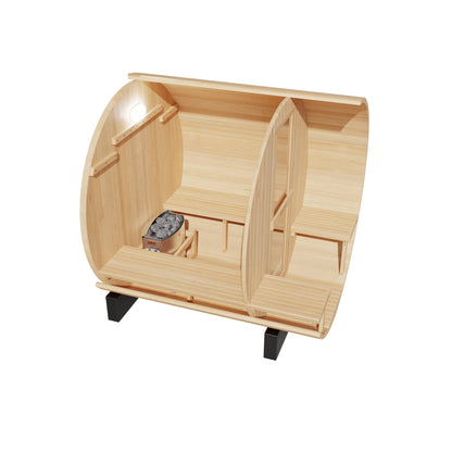 Wooden sauna with a heater inside on a white background
