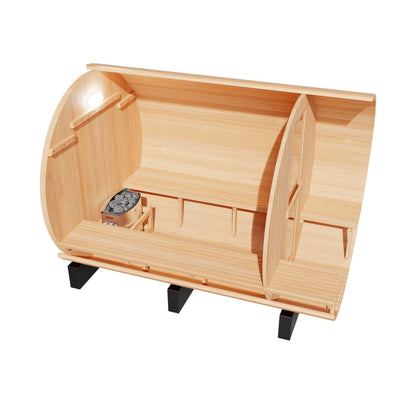 Wooden sauna with interior details on a white background