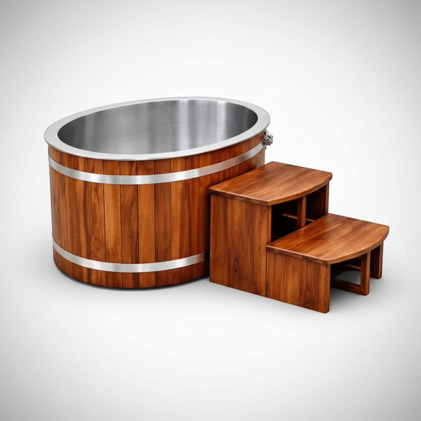 Wooden KOVE Oval Ice Bath on a white background