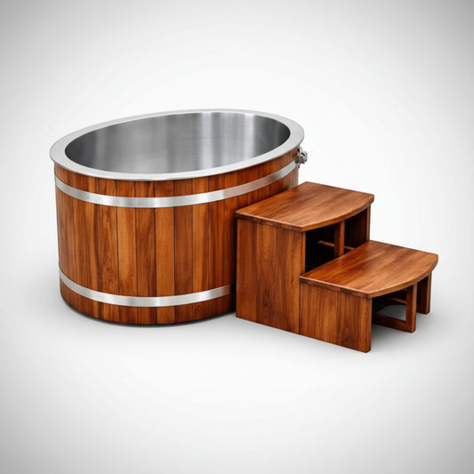 Wooden KOVE Oval Ice Bath on a white background