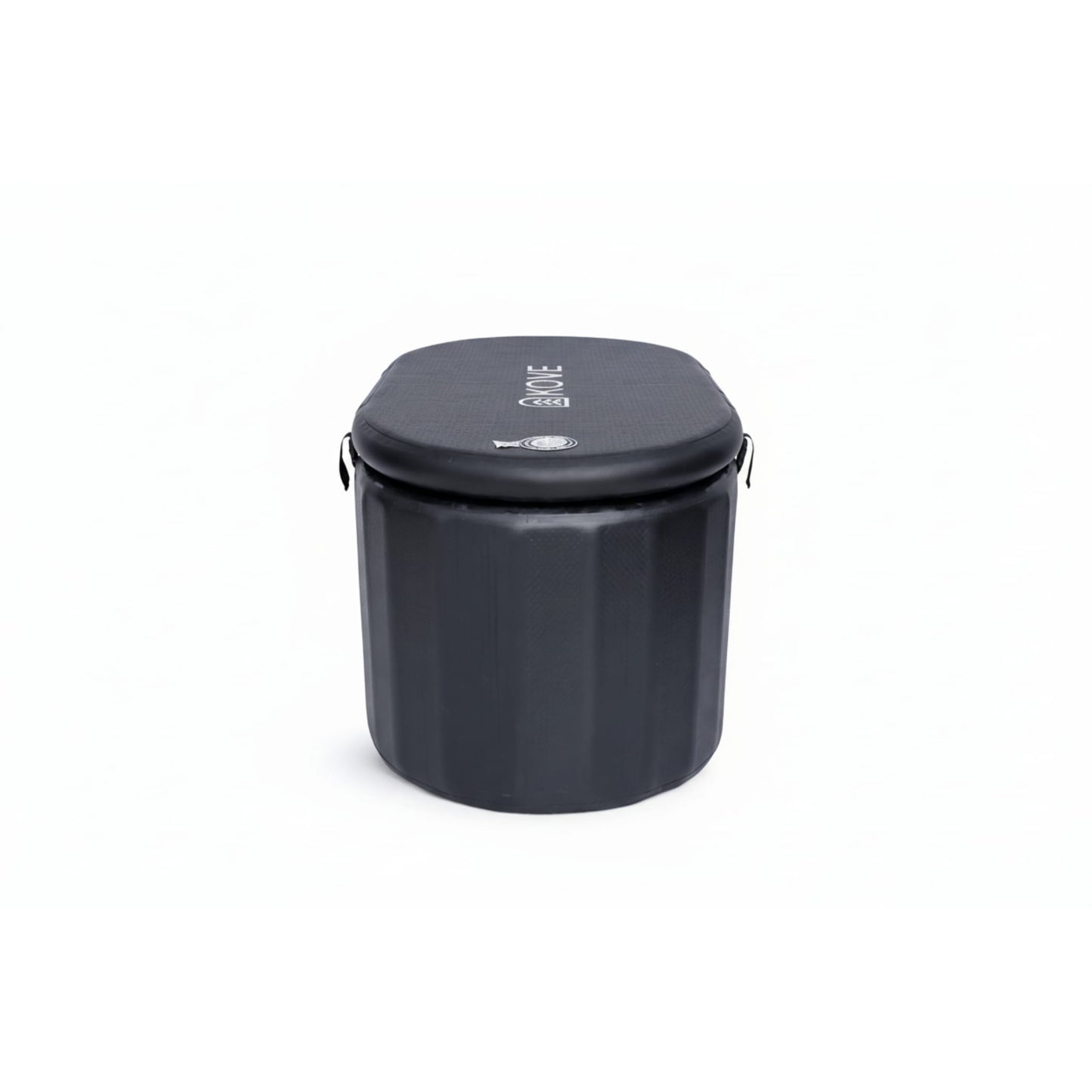 Black ice bath with a lid on a white background