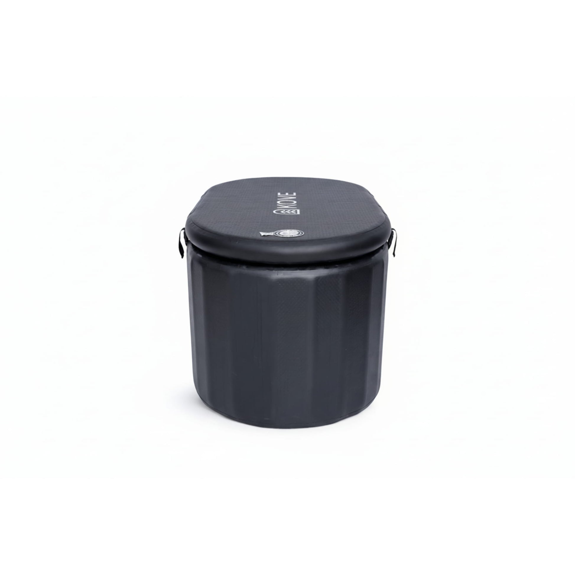 Black ice bath with a lid on a white background