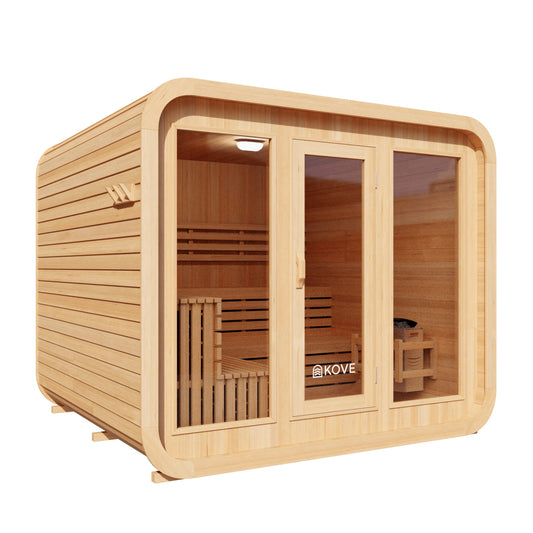 Wooden Kove Cube Sauna on a white background