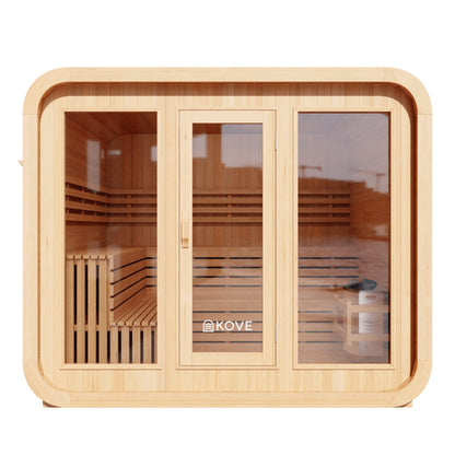 Wooden Kove Cube Sauna on a white background