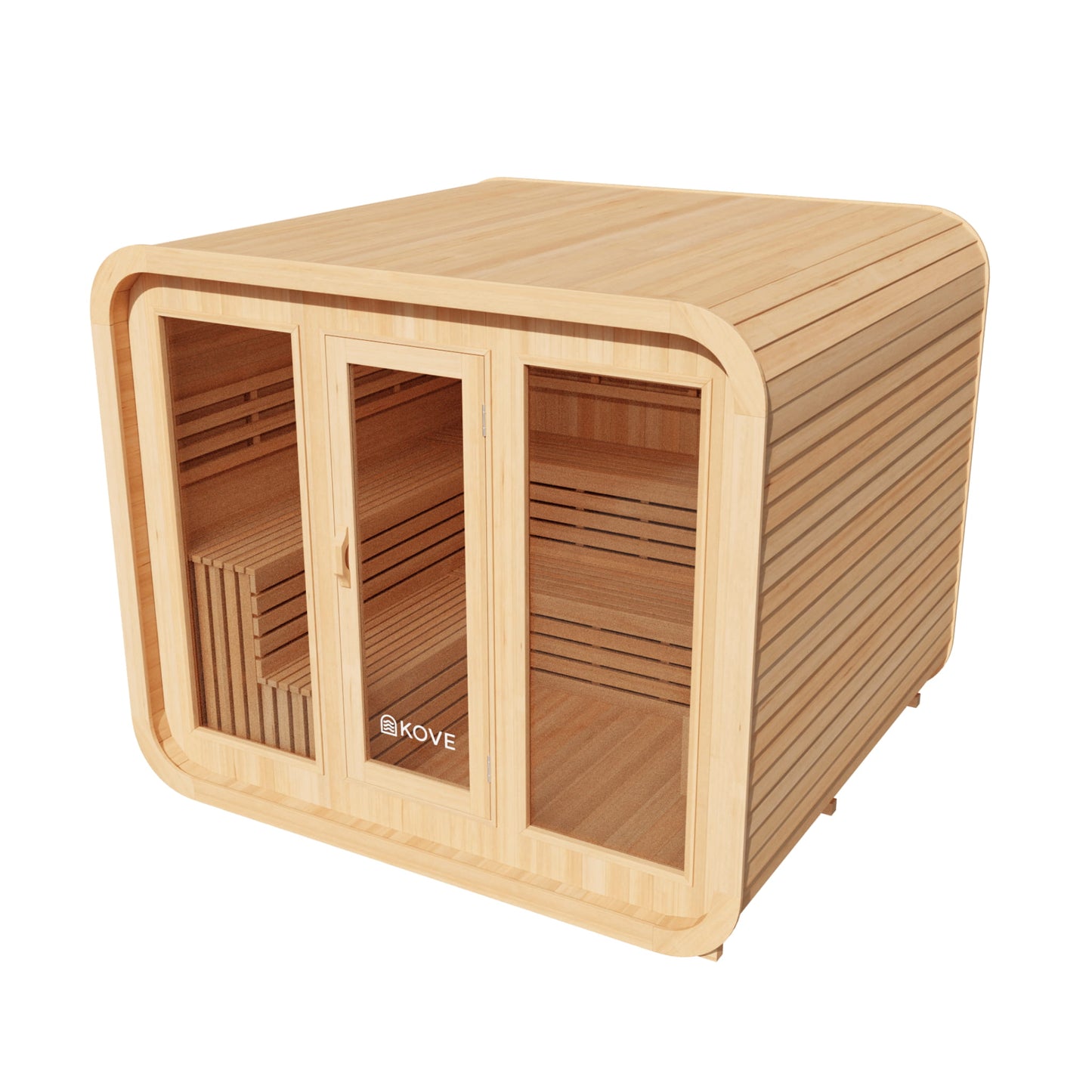 Wooden Kove Cube Sauna on a white background