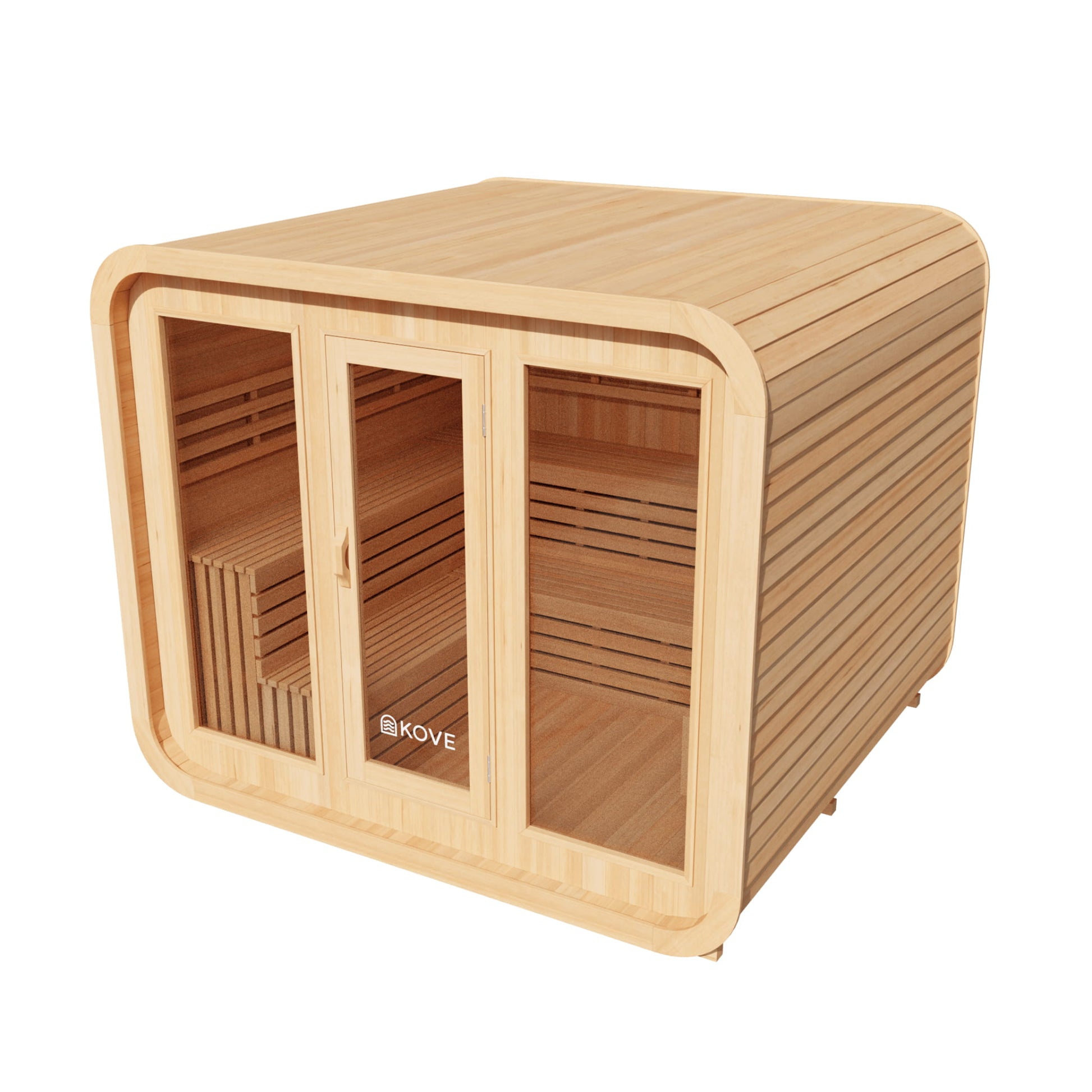 Wooden Kove Cube Sauna on a white background