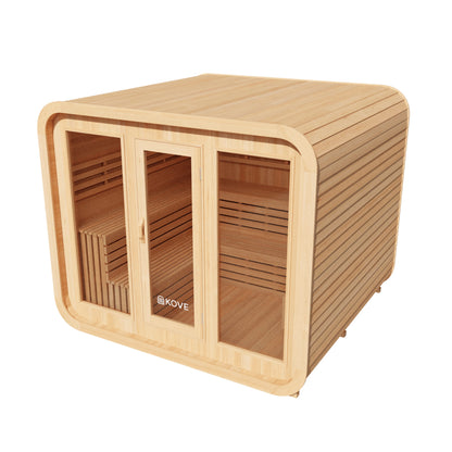 Wooden Kove Cube Sauna on a white background