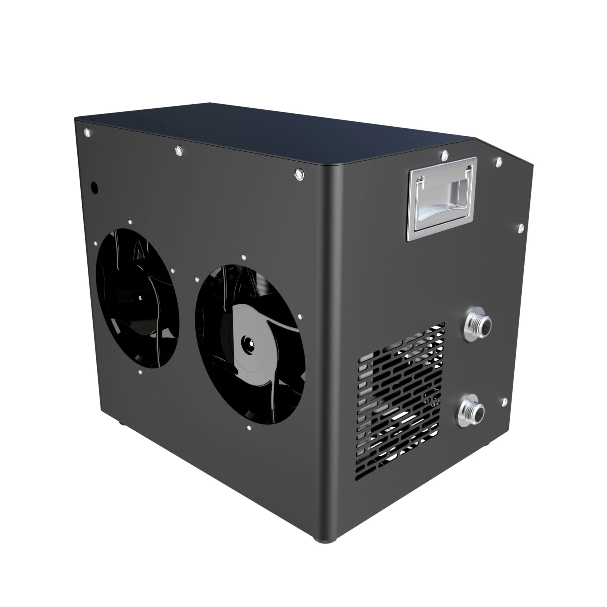 Back of Black Kove ice bath chiller on a white background