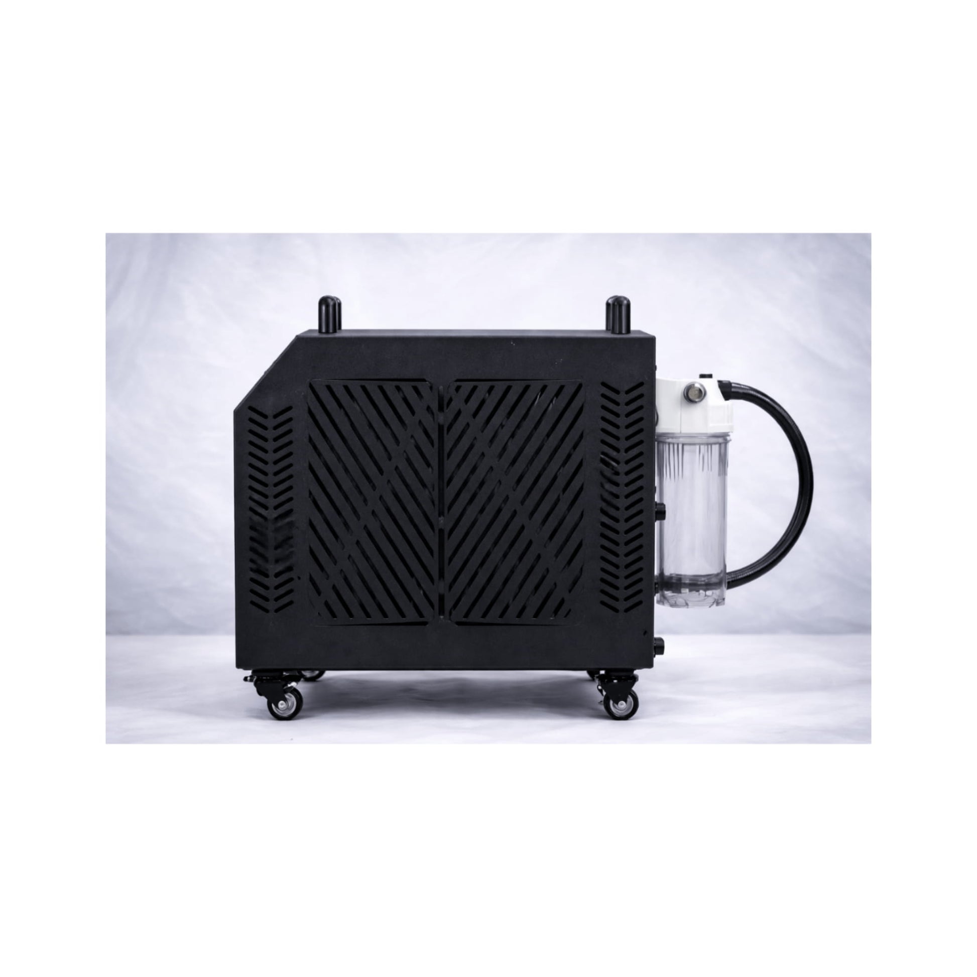 Side of Black Kove ice bath chiller on a white background