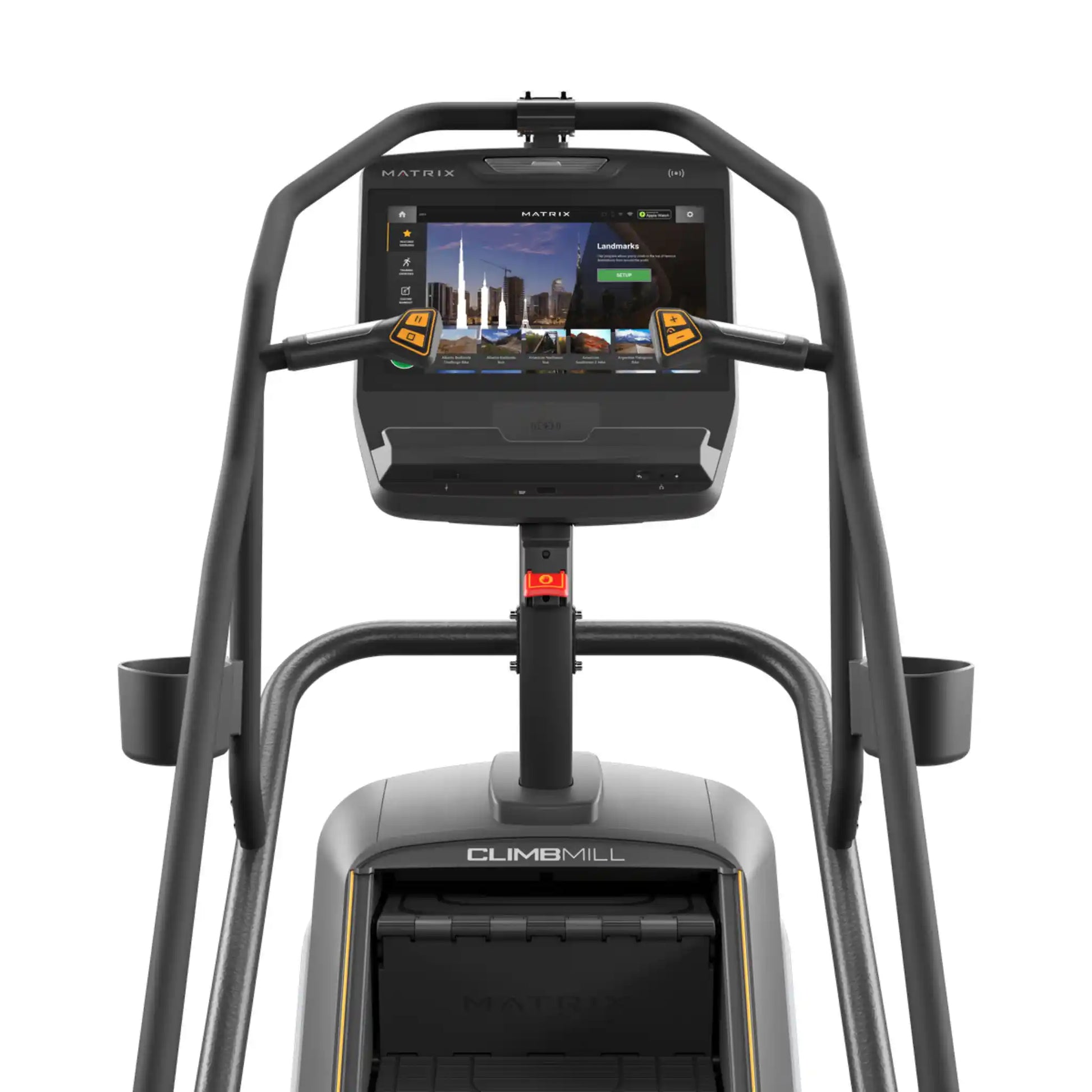 ClimbMill exercise machine with a display screen on a white background