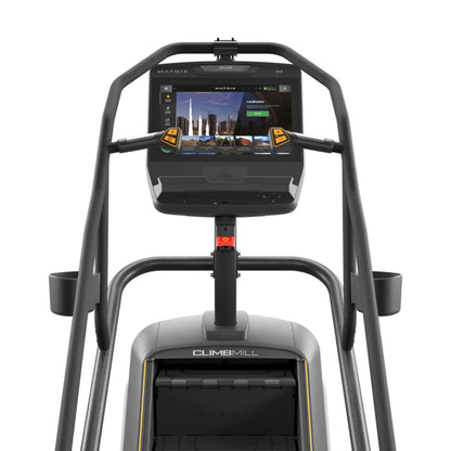 ClimbMill exercise machine with a display screen on a white background