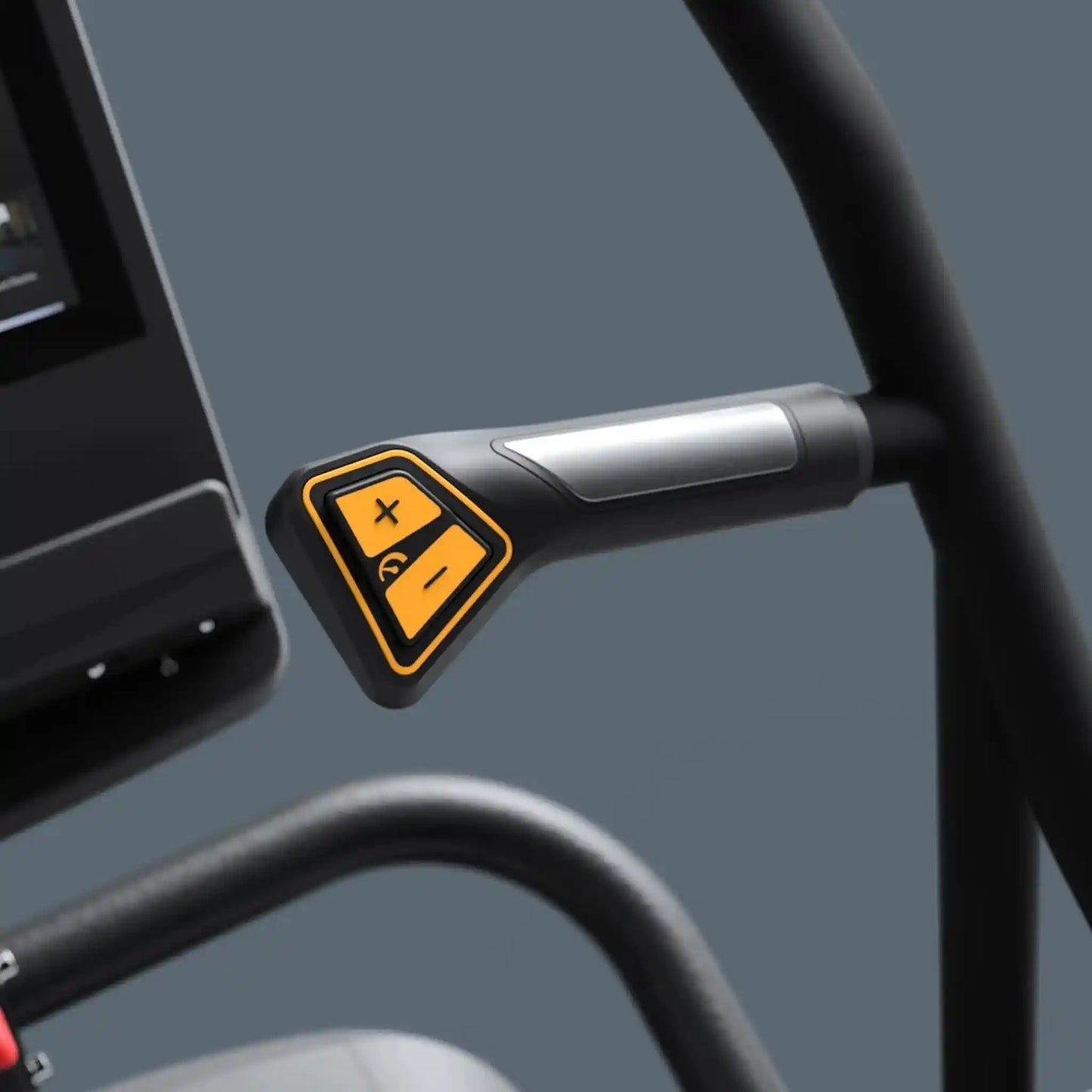 Close up on the handles with sensors on Matrix ClimbMill on a grey background. 