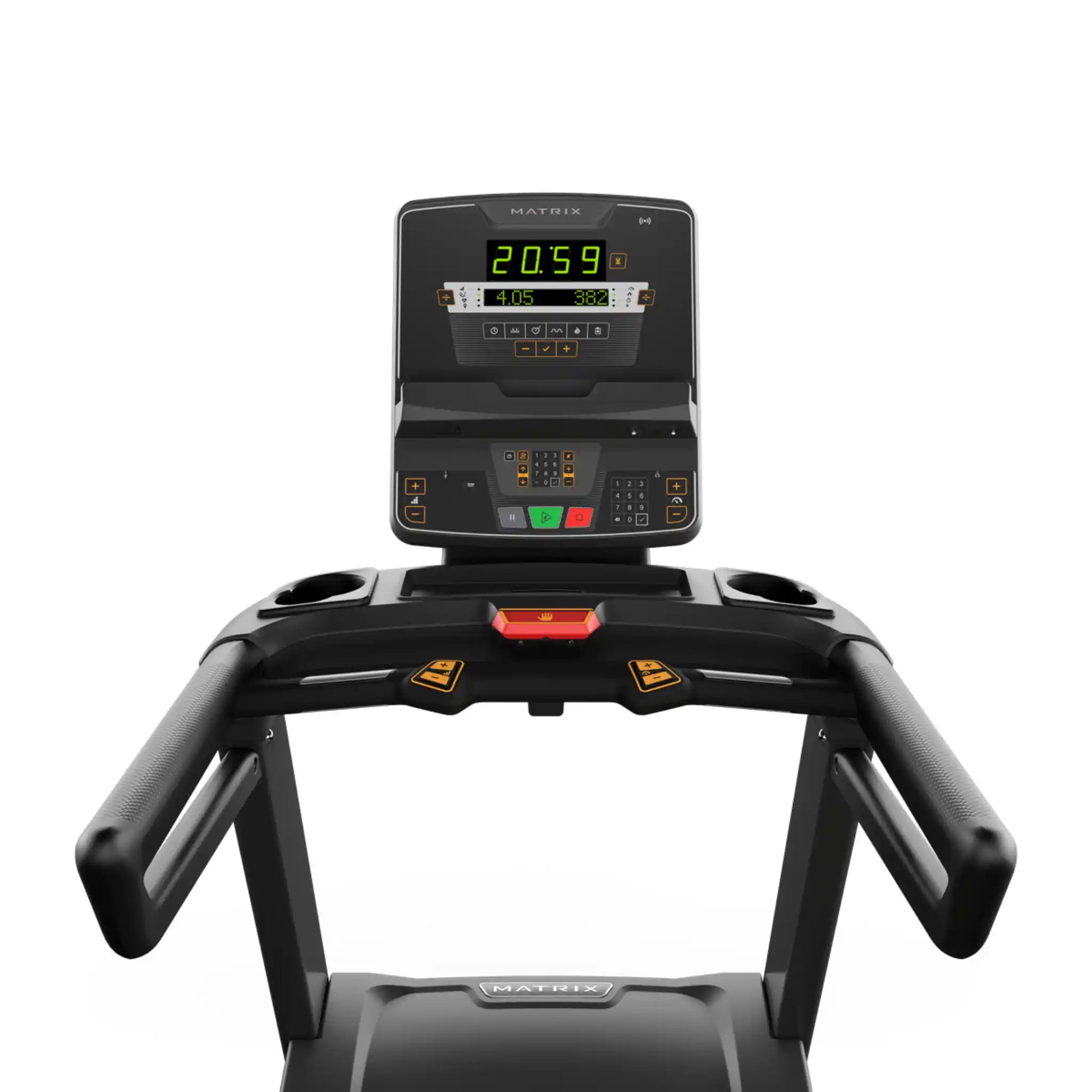 Treadmill with digital display on a white background