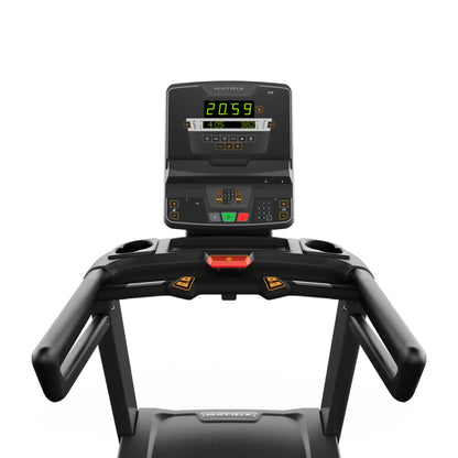 Treadmill with digital display on a white background