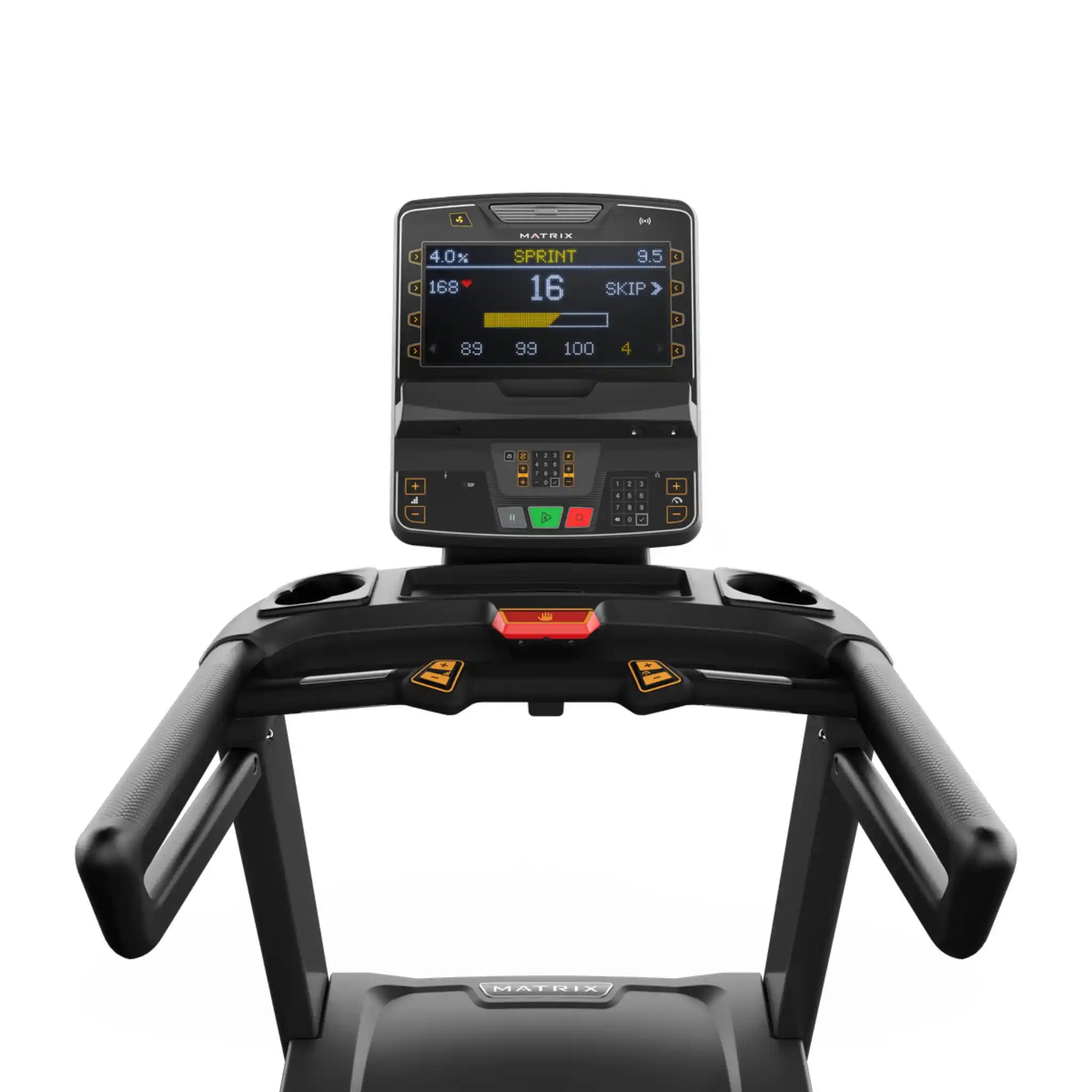 Treadmill with a digital display on a white background