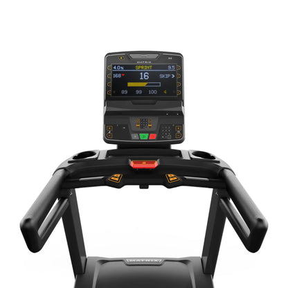 Treadmill with a digital display on a white background