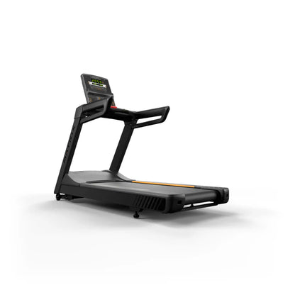 Black treadmill on a white background
