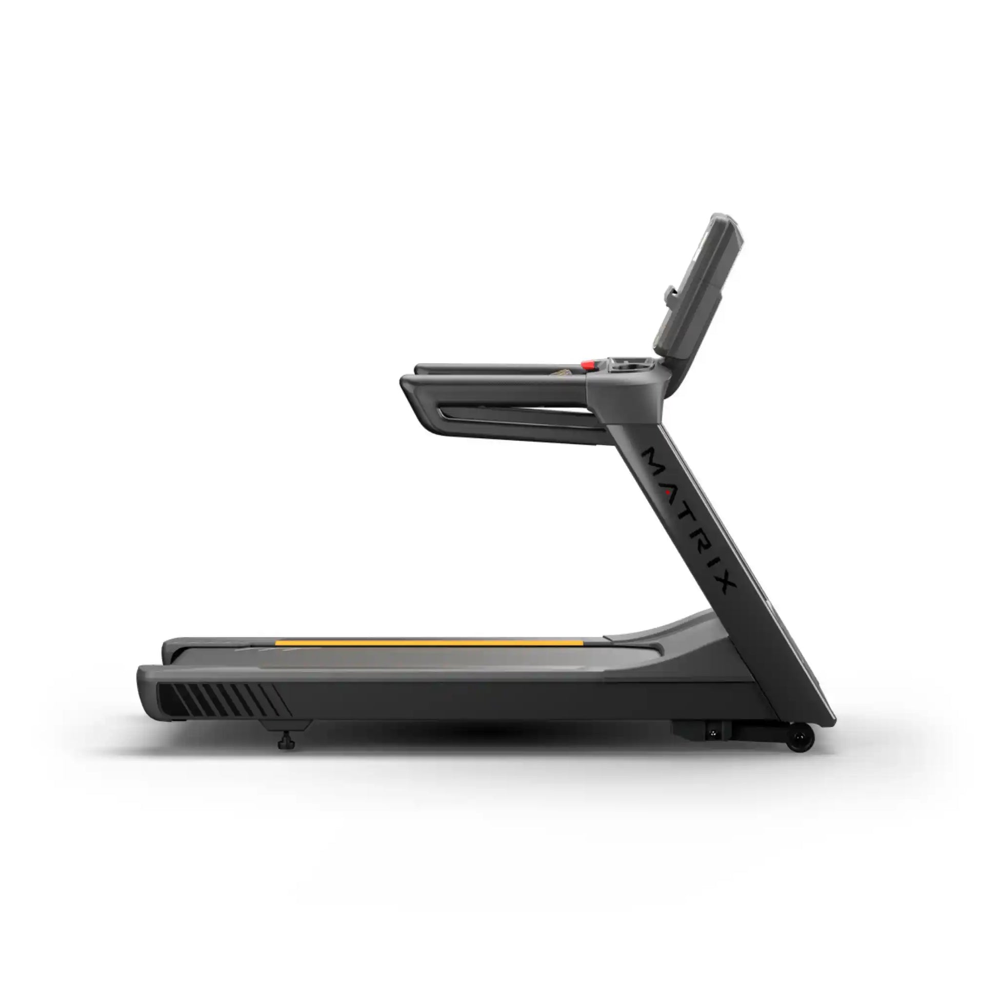 Side view of a Matrix treadmill on a white background